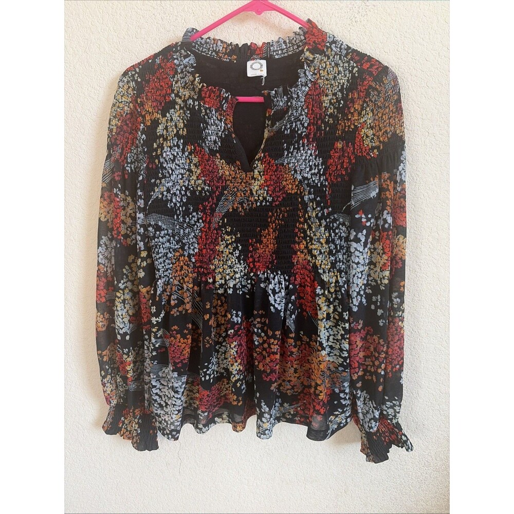 Akemi Kin Anthropologie Blouse Shirt Floral Smocked Adra Dark Romance S Goth